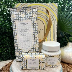 Beekman 1802 Vanilla Absolute Bath & Body Set | Body Cream | Wipes | Bar Soap